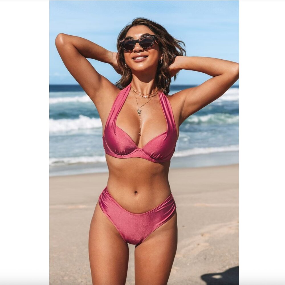Cupshe Veronica Red Underwire Halter Pink Bikini